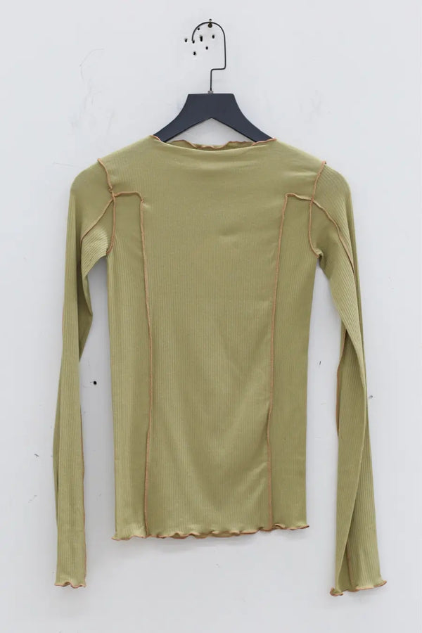 BASERANGE Ribbed cotton base layer top TTOL-RB-AU23 lime green